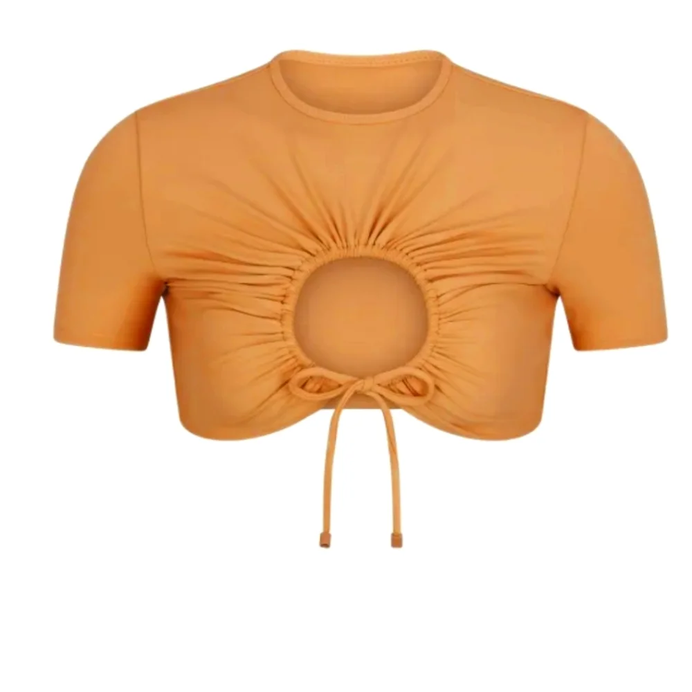NWT SKIMS SIGNATURE SWIM RUCHED T-SHIRT ALMOND RARE 3X